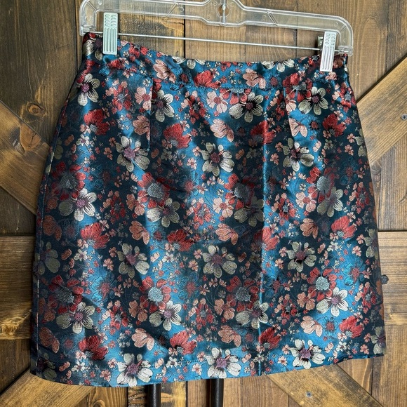 NWT Molly Bracken Premium Metallic Floral Mini Duck Blue Skirt Size XS - Picture 1 of 5